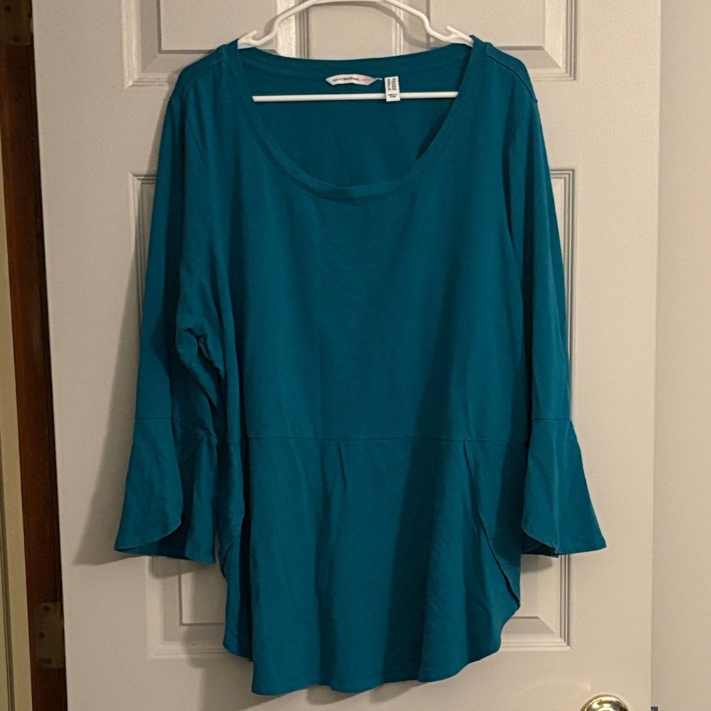 Isaac Mizrahi Teal Ruffle-Sleeve Tunic Top women’s size 2X